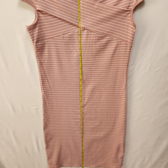 NWT Pink & White Striped Ribbed Crossover Bodycon Mini Dress - Picture 12 of 14
